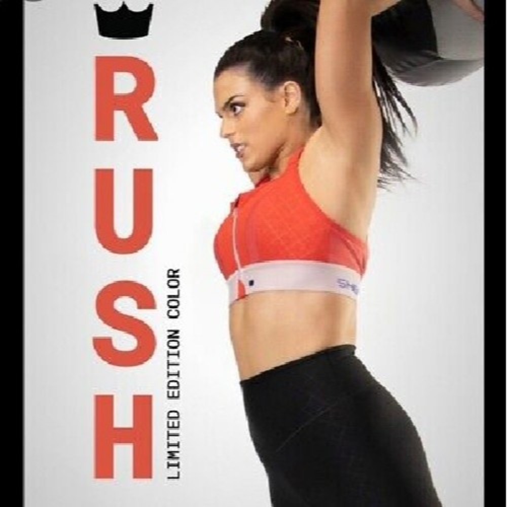 SHEFIT Red Front-Zip Cross-Back Sports Bra with Pink Band - Picture 3 of 8
